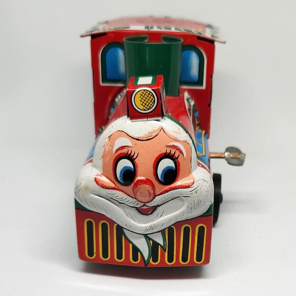 Vintage Tin Windup Train Christmas Children's Toy Yuletide Brand Santa Face - Picture 1 of 6